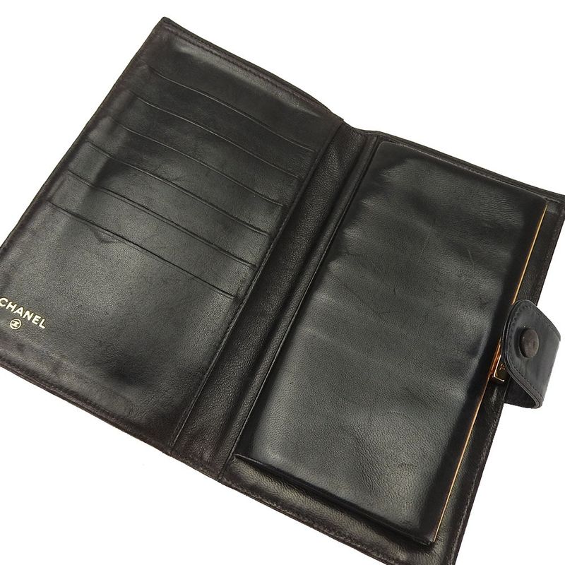 Chanel Bifold Long Wallet Gusset 3 Coco Mark Black Lambleather Leather Long