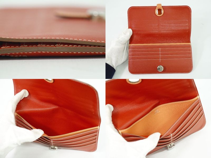 Authentic Hermes Dogon Vorsoft Leather Long Wallet Long Wallet □O 2011 Coral