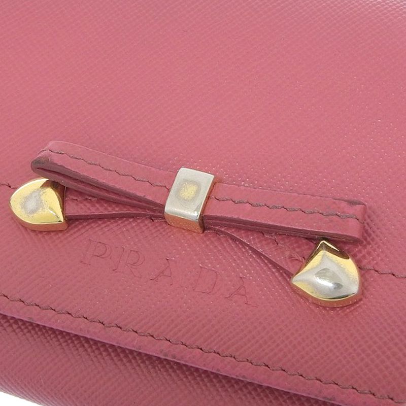 Prada Ribbon 1m1132 Saffiano Peonia Pink Ladies Long Wallet