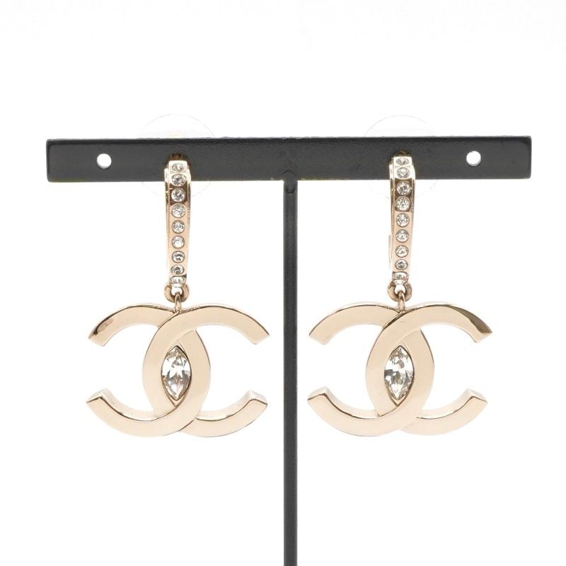 Chanel Earrings Earring Gold Coco Mark Rhinestone Half Hoop