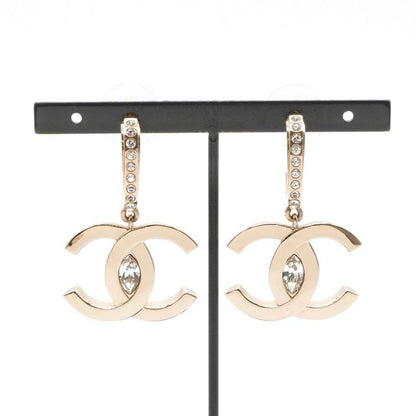 Chanel Earrings Earring Gold Coco Mark Rhinestone Half Hoop