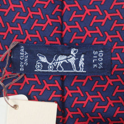 Hermes 100% Silk Marine/rouge Clavat H Motif All-over Pattern Tie Made In