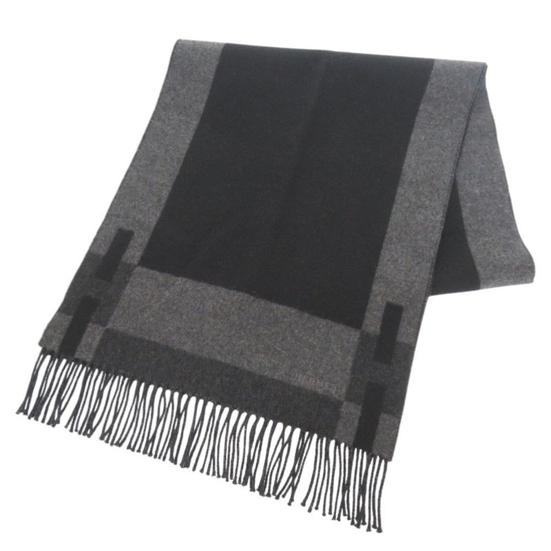 Hermes H Passant Cashmere Grey Black Scarf 0734 Hermes
