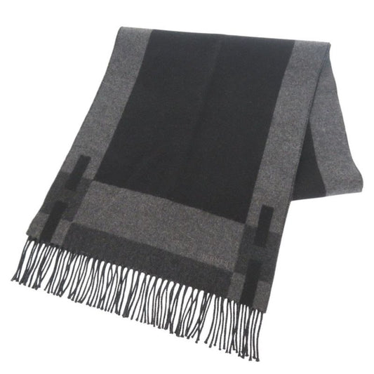 Hermes H Passant Cashmere Grey Black Scarf 0734 Hermes