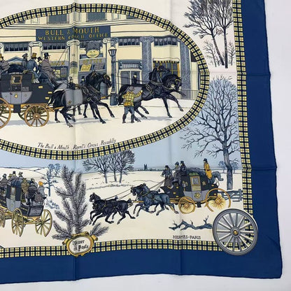 Hermes Carre 90 Postal Coach Lhiver EN Poste Scarf Silk Blue