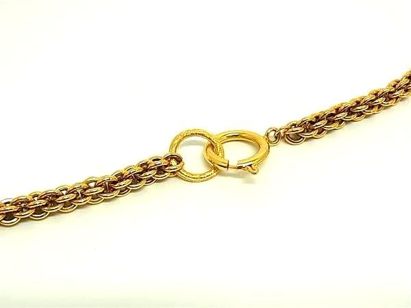 Chanel Rhinestone Necklace Accessory Women's Gold And Green Ff0381