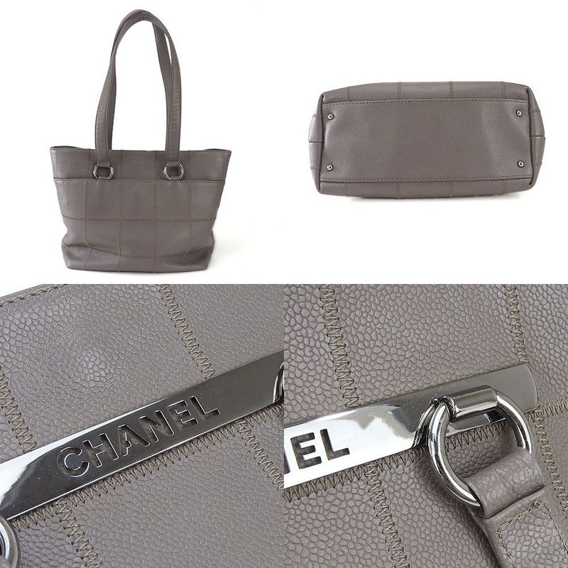 Chanel Tote Bag Chocobar 9th Soft Caviarskinleather Greyish Silver Hardware