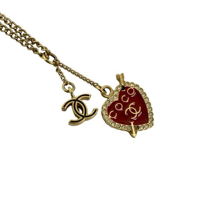 Chanel Coco Mark Heart Motif Chain Necklace Pendant 10P