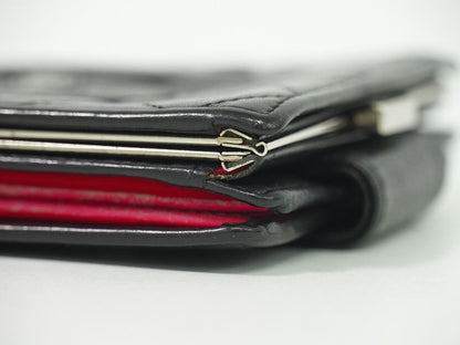 Authentic Chanel Coco Mark Cambon Line Fold Wallet Compact Wallet Leather Black