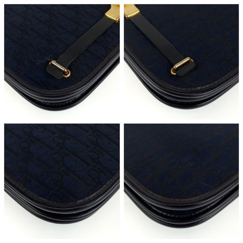 DIOR Vintage Trotter Navy Gold Hardware Canvas/leather Crossbody Shoulder Bag