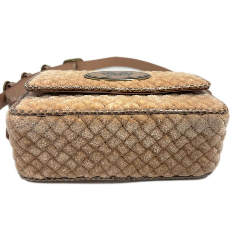 Bottega Veneta Shoulder Bag Postier Velvet Water Snake Leather Pink Beige