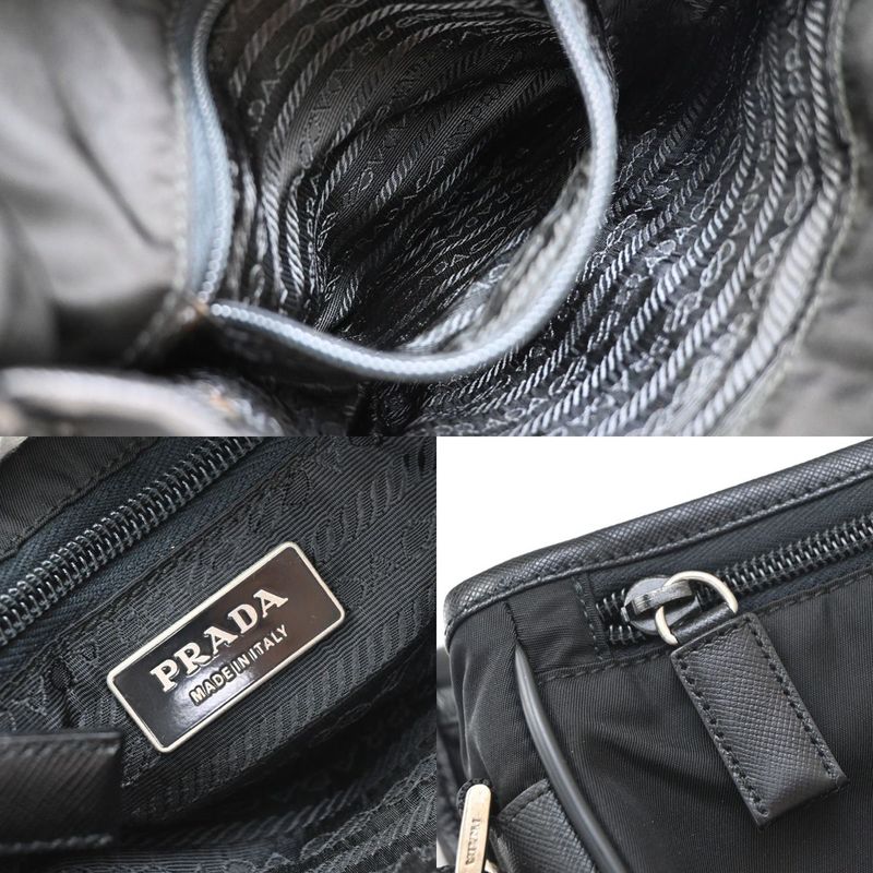 Prada Shoulder Bag Tessuto Nylon Leather Black Silver 87ka852