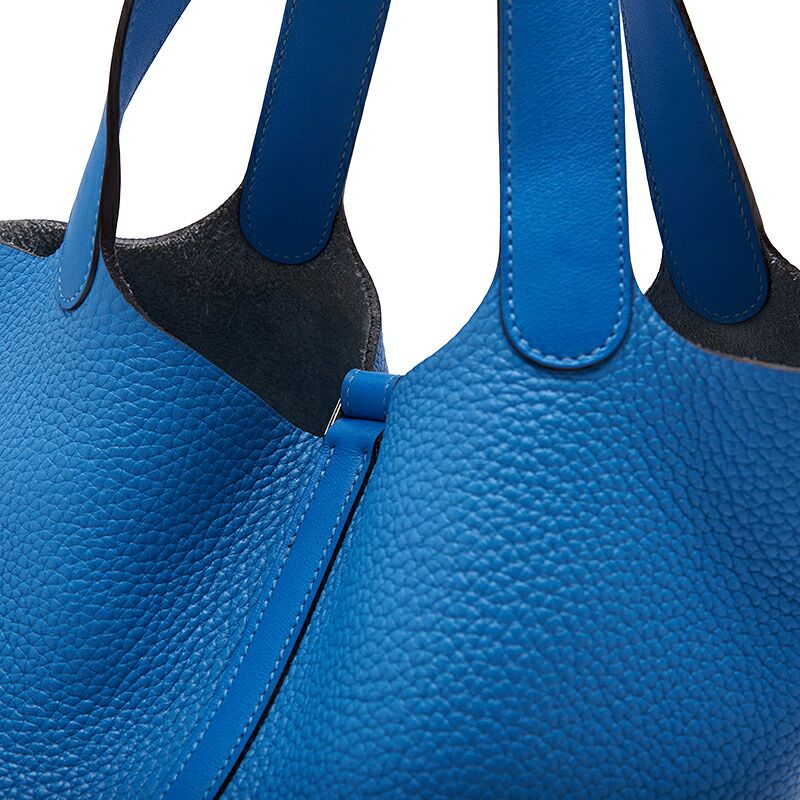 Hermes Picotin Lock MM Handbag Taurillon Clemence X Swift Blue Paradise Blue