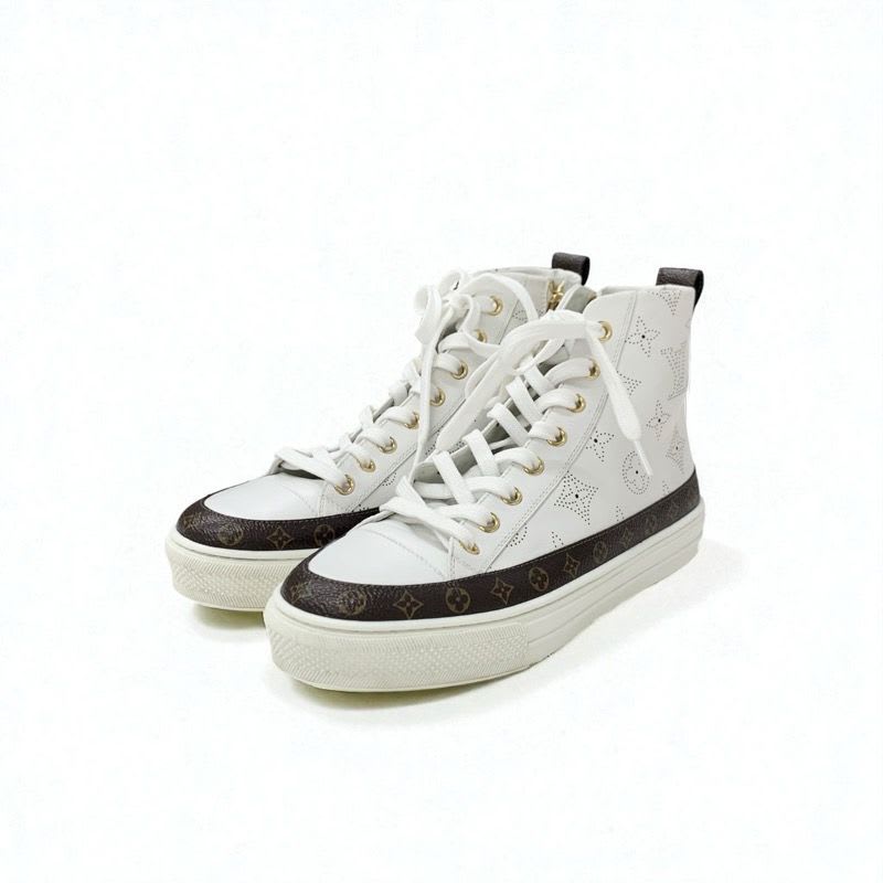 Louis Vuitton Stellar Line Monogram Sneakers Shoes Leather White Brown Logo