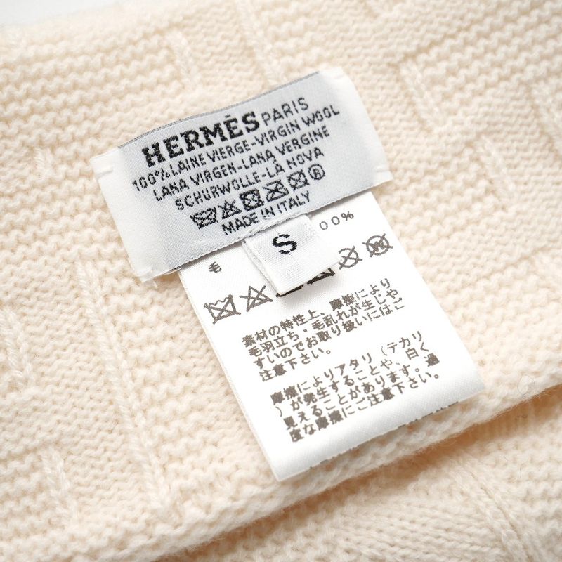 Hermes Freckens Knit Cap Size S Serie Button H Logo Ribbed Beanie Hat