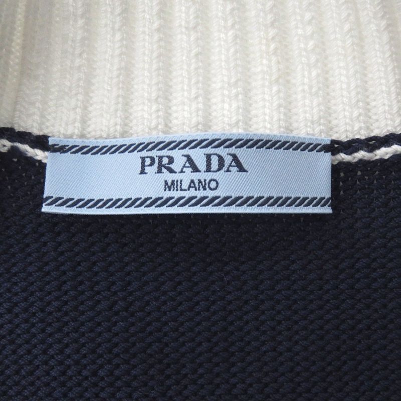 Prada Cropped Cotton Cardigan P25i04 Size 36 Cotton Navy Short Sleeves Knit