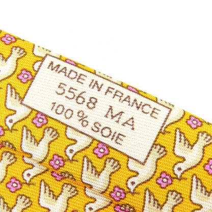 Hermes 100% Silk Regimental Pigeon Dove Cravat Tie Yellow Tone Made In France