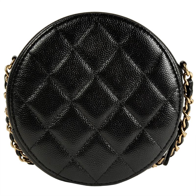 Chanel Round Chain Shoulder Bag Caviar Skin Ap2034 Black Gold Hardware 8 Digits