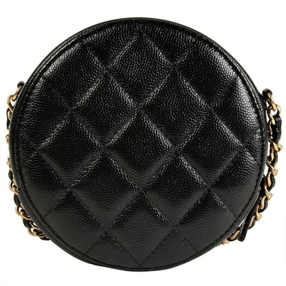 Chanel Round Chain Shoulder Bag Caviar Skin Ap2034 Black Gold Hardware 8 Digits