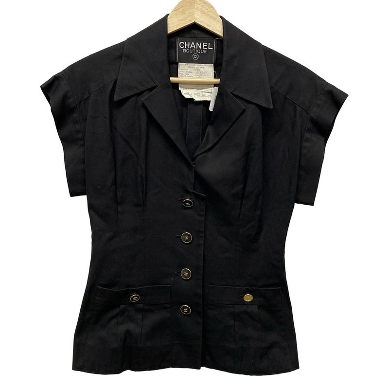 Chanel Jacket Size 34 S Ladies - 28471 Black Short Sleeves / Coco Mark Button /