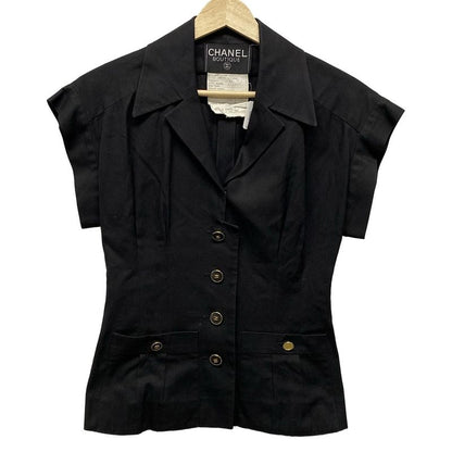 Chanel Jacket Size 34 S Ladies - 28471 Black Short Sleeves / Coco Mark Button /