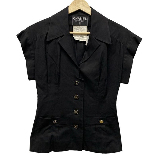 Chanel Jacket Size 34 S Ladies - 28471 Black Short Sleeves / Coco Mark Button /