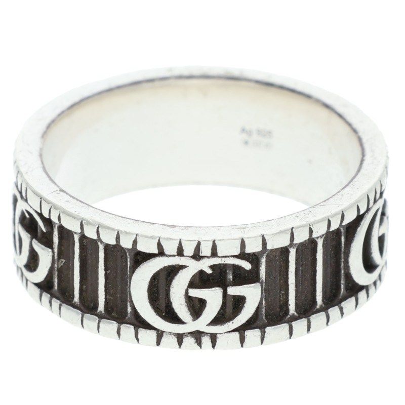 Gucci Silver Ring With Logo Motif Men's Size 19