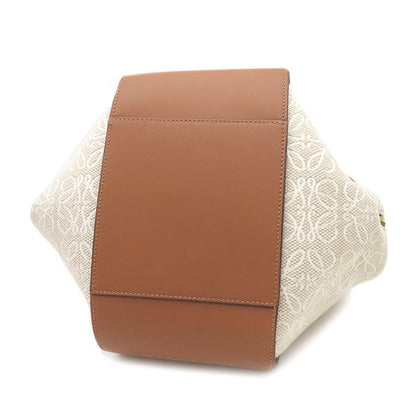 Loewe 2way Bag Hammock Bag Small Leather Jacquard Cotton Ecru and Tan Gold