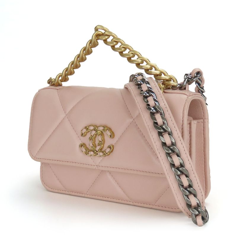 Chanel Shoulder Bag Chanel 19 Ap3067 Lambskin Pink Phone Case Chain Clutch