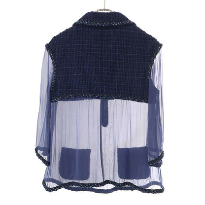 Chanel Tweed Sheer Combination Half Zip Blouse Shirt and Dress Setup P45591w0525