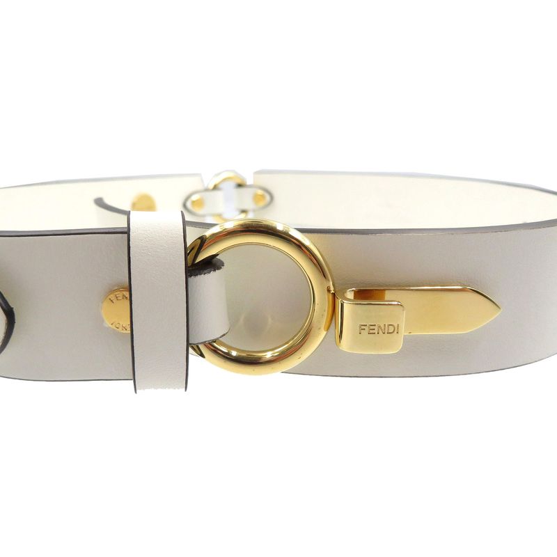 Fendace Fendi Versace 8c0662 Leather Metal White Gold Belt 1891 Fendace