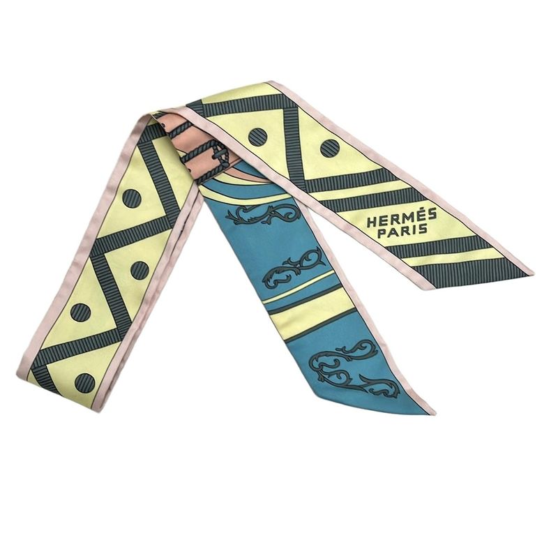 Hermes Scarf Twillie Light Yellow×gray×multi