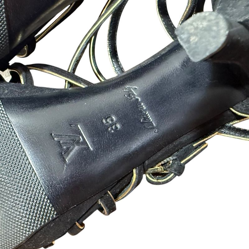 Louis Vuitton Suede Ankle Strap Sandals 35 22cm (8.66in) Equivalent Black And