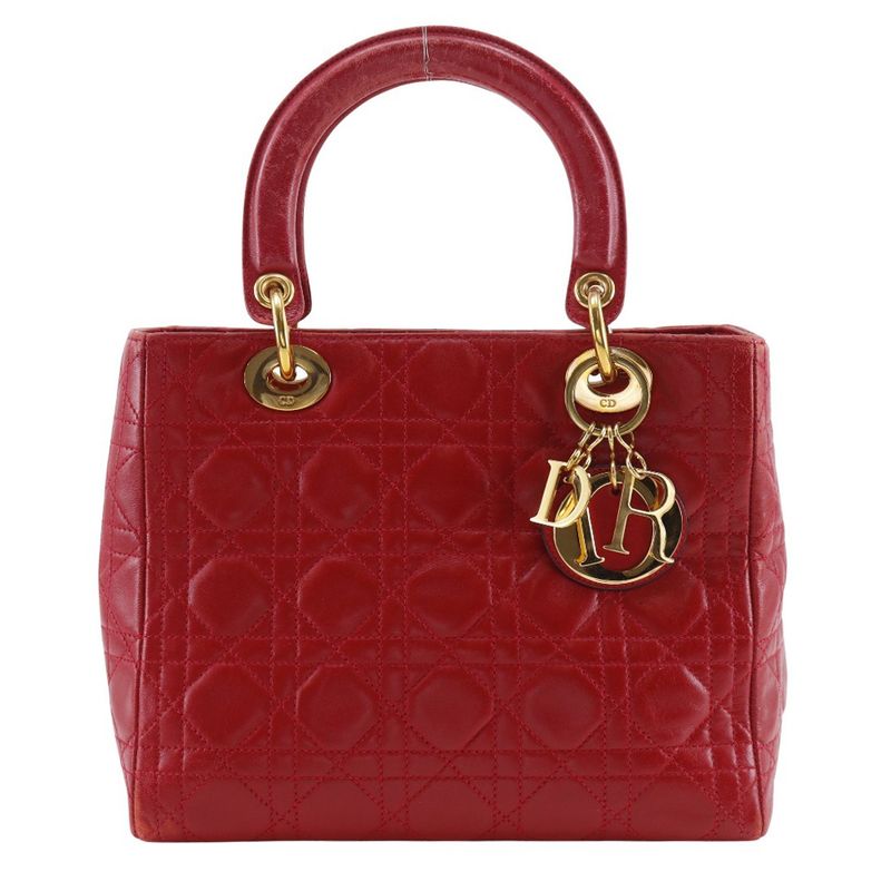 Christian Dior Lady Dior Cannage Calf Red Ladies Handbag