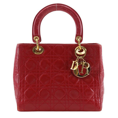 Christian Dior Lady Dior Cannage Calf Red Ladies Handbag
