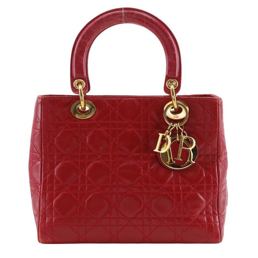 Christian Dior Lady Dior Cannage Calf Red Ladies Handbag