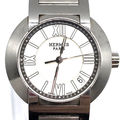 Hermes Nomade No1.210 Watch Quartz Date Metal Belt Silver White Dial Ladies