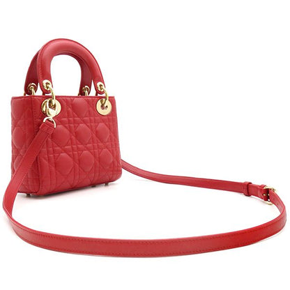 Christian Dior 2way Bag Lady Dior Mini Lambskin Red Gold Hardware Red Shoulder