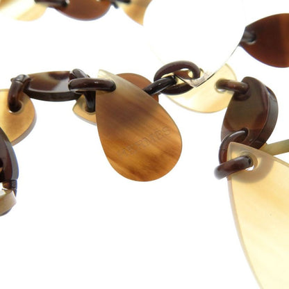 Hermes Large Horn Necklace Teardrop Buffalo Horn Silver 925 Brown 1458 Hermes
