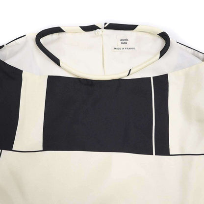 Hermes 2017 Pre-Fall Geometric Silk Top Black Ivory 44