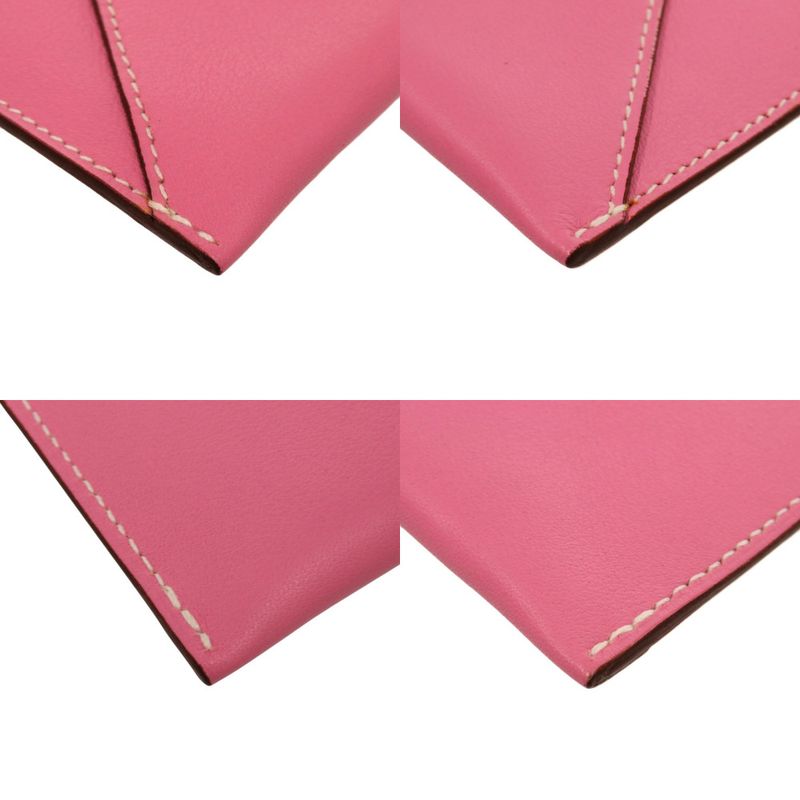 Hermes Pochette Bianca Leather Silver Hardware Pink □N Engraved Pouch 1083