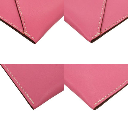 Hermes Pochette Bianca Leather Silver Hardware Pink □N Engraved Pouch 1083