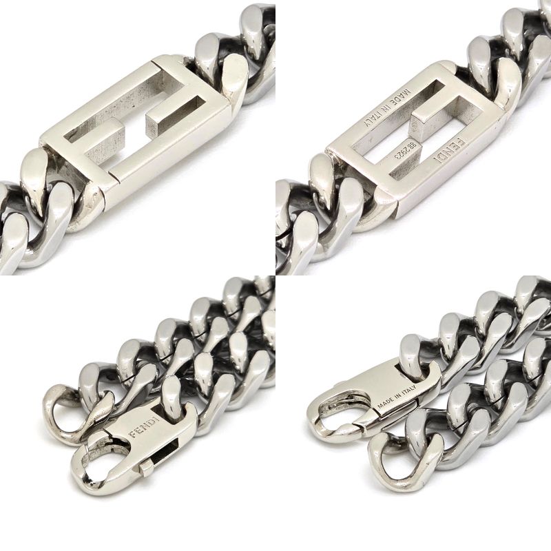 Fendi Baguette Necklace Chain Link Palladium Polished Metal 46cm (1811in) Long