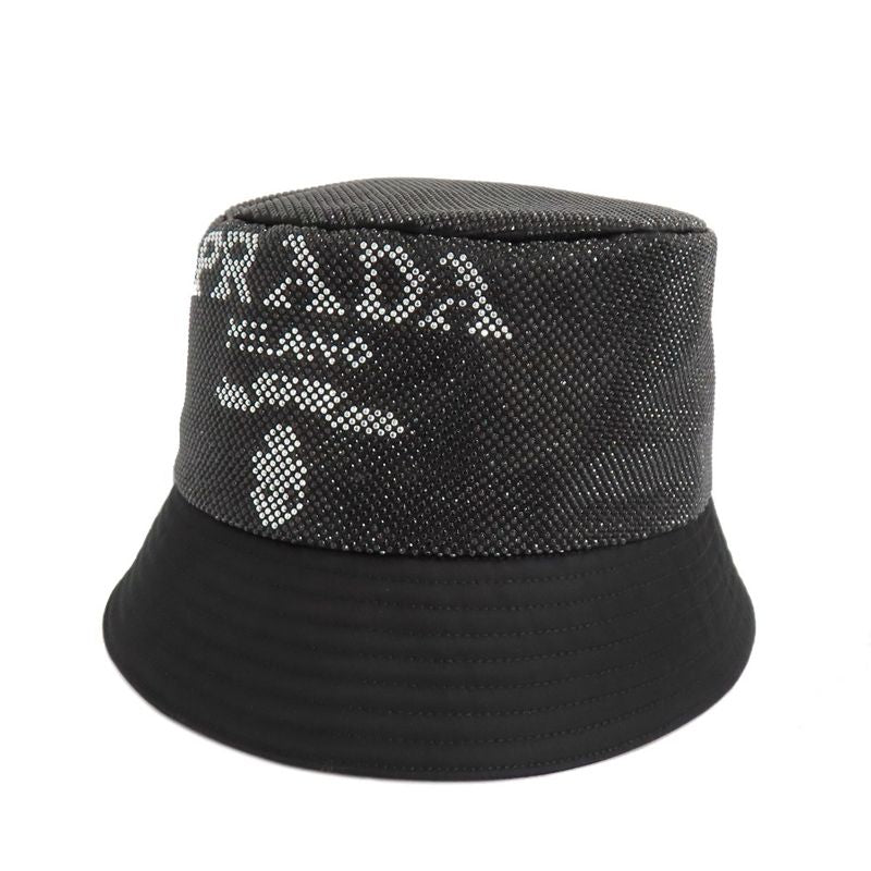 Prada Re-nylon Bucket Hat Black Studded Logo 2hc137 2D0S M Size Men's