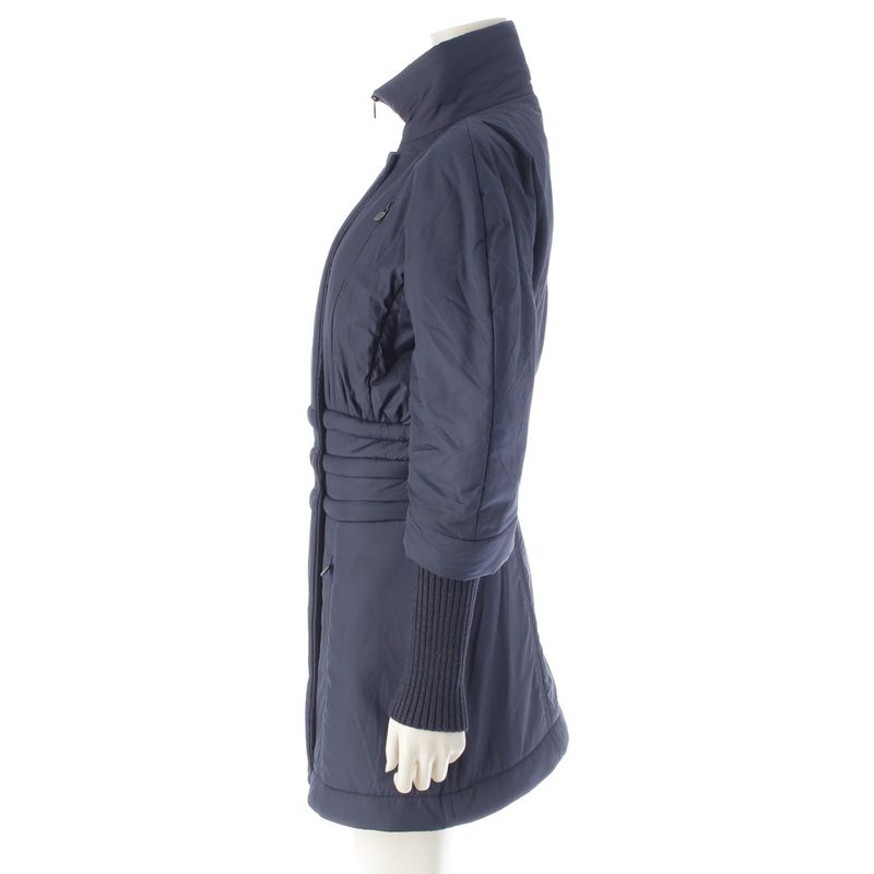 Chanel 14AW Wool Ribbed Knit Switch Down Jacket Coat Outerwear P50141 Navy 34
