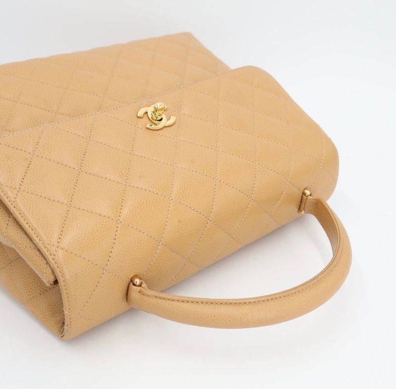 Chanel Matelasse Kelly Shape Top Handle Bag Handbag No 6 Caviar Skin Beige