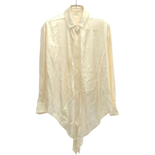Saint Laurent Paris 19aw Silk Satin Ribbon Blouse 609404 Beige 34