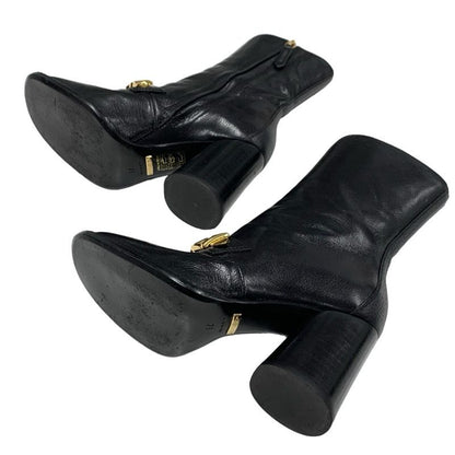 Gucci Boots Short Boots Shoes Leather Black Gold Chain Belt