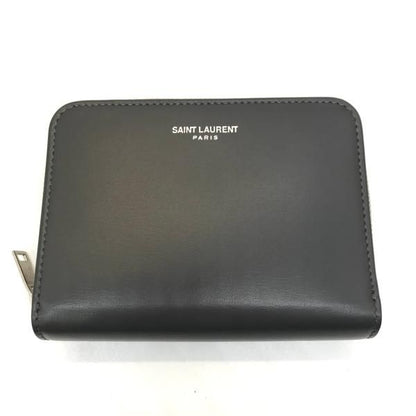 Saint Laurent Leather Logo Bifold Compact Wallet Zippy Gray