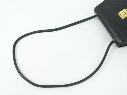 Authentic Chanel Coco Mark Shoulder Bag Pochette Lambskin Leather Black Coco